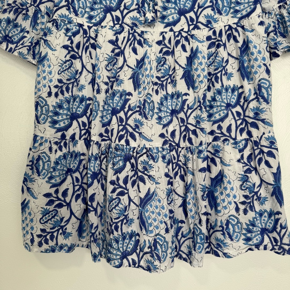 SoLe‎ By Mare Sole Amore Dress Women’s Large Blue Floral Cotton Resortwear Boho - Picture 3 of 11
